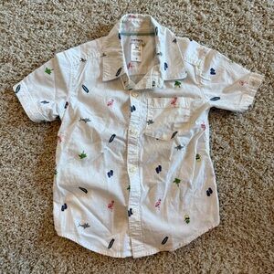 Carter's White and Multicolored Button Down Shirt with Whimsical Prints Boys 3T